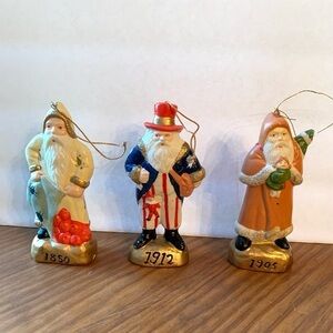 Set Of 3 MSR Imports Santa Ornaments Vintage Look Ceramic  1991 Taiwan